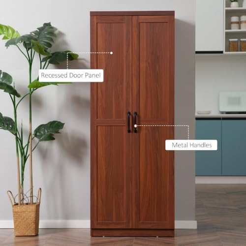 HOMCOM 63" Kitchen Pantry Cabinet with Doors and Adjustable Shelves, Brown