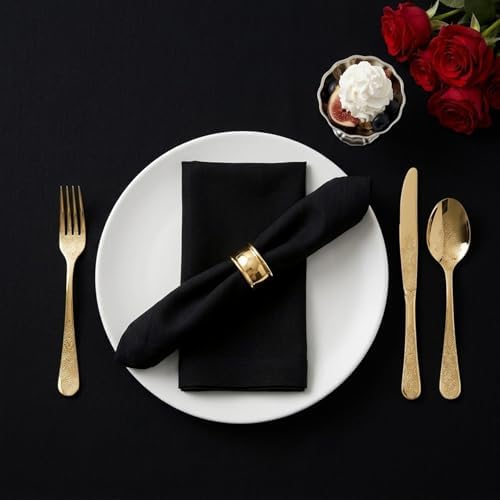 Solino Home 100% Pure Linen Dinner Napkins Black, Fete 20 x 20 in, Set of 4