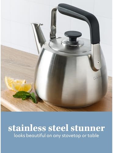 Sur La Table Kitchen Essentials 1.9-Quart Heavy Gauge Brushed Stainless Steel Whistling Tea Kettle – Durable Stovetop Kettle - Image 3