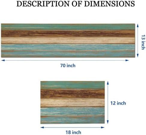 Mcalk Farmhouse Table Runner and Placemats Set of 6, Teal and Brown Wooden Texture Rectangle Cloth Place Mats Indoor, Washable Linen Material for Living Table