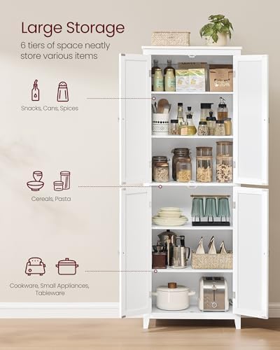 VASAGLE Tall Storage Cabinet, 4 Doors, 4 Adjustable Shelves, 66.9" H