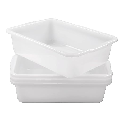 4 Packs 35 L Large Bus Tub, Plastic Commercial Utility Bus Boxes Set, White