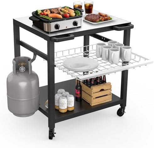 NUUK Grill Cart, 30 X 24 in Pizza Oven Table, Stainless Steel Top, 3-Tier