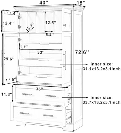 Merax 72.6" Farmhouse Kitchen Pantry Cabinet with Pull-Out Trays & Drawers, Freestanding Pantry with Cake Pan Storage, 4-Door Shaker Style Storage Cabinet, 40" L x 18" W, Grey