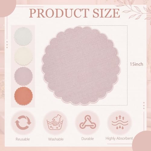 Set of 12 Pastel Cotton Placemats 15" Round Scalloped