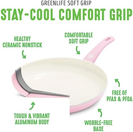 GreenLife 16.5” x 12” Healthy Ceramic Nonstick Roasting Pan with Stainless Steel Roaster Rack, PFAS-Free, PFOA-Free, Dishwasher Safe, Oven Safe, Easy Pouring Rims, Soft Pink