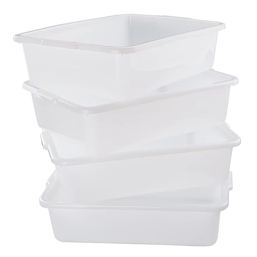 4-Pack 24 L Commercial Bus Tubs/Tote Box, White Plastic Storage Wash Basin Tub