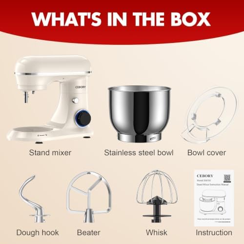 CEBORY Stand Mixer, 4QT 10+P-Speed Electric Kitchen Mixer with Bowl