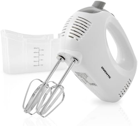 OVENTE 5-Speed Electric Hand Mixer with Storage Case, White HM151W