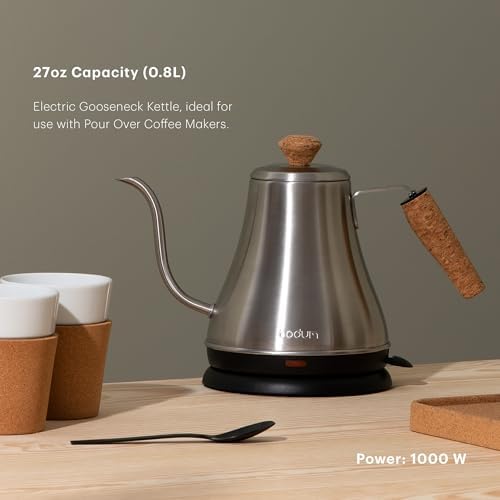 Bodum 27oz Melior Gooseneck Electric Water Kettle, Pour Over Coffee & Tea, Brushed Stainless Steel - Image 2