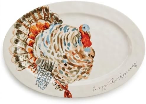 Mud Pie Turkey Platter, Large Thanksgiving Serving Platter, White Ceramic