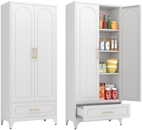 Polup 75" Metal Storage Cabinet, Tall Kitchen Pantry Cabinet with 1 Drawer