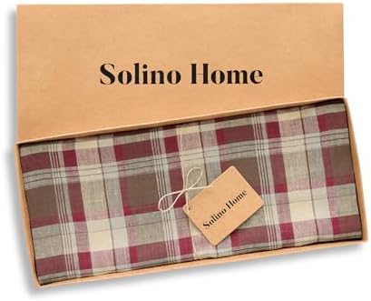 Solino Home 100% Linen Table Runner Multicolor, Rustic Plaid 14 x 72 in