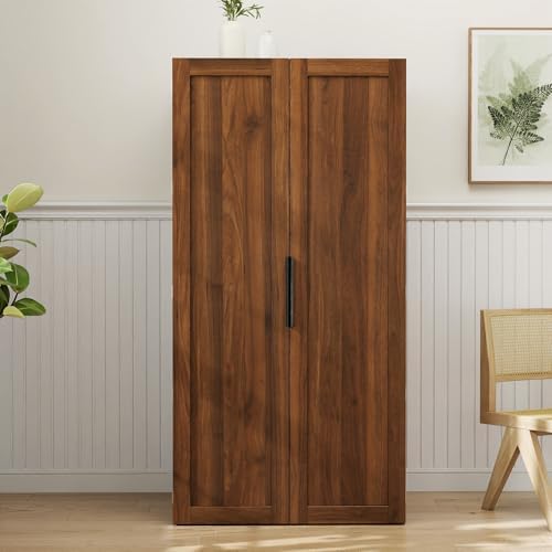 KEIKI 30.31" W Extra-Deep Kitchen Pantry Storage Cabinet with Door-Side Rack & Shelves, Tall Freestanding Sideboard Buffet Wood Hutch Food Pantries Cupboard for Coffee Bar, Dining Room, Living Room