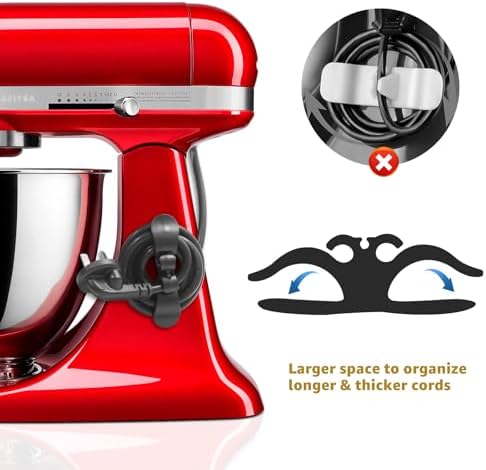 Sliding Mat for Kitchen aid 4.5-5 Qt Stand Mixer with 1Pc Cord Organizer and 3Pcs Attachment Holder for Kitchen Appliance Slider (4.5-5 Qt Bamboo and Attachment, Red)