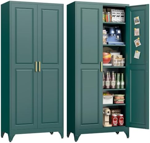 UNICOLY 75" Kitchen Pantry Cabinet, Metal Tall Storage Cabinet with Doors