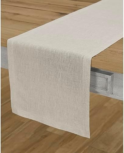 Solino Home 100% Pure Linen Table Runner Natural Woven, Athena 14 x 48 in