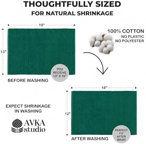 100% Cotton Ribbed Placemats - Set of 4-13 x 19 Inches - Peacock Green - Everyday Cloth Table Mats - Thick Construction, Washable & Reusable Cloth Place Mats - by AVKA Studio