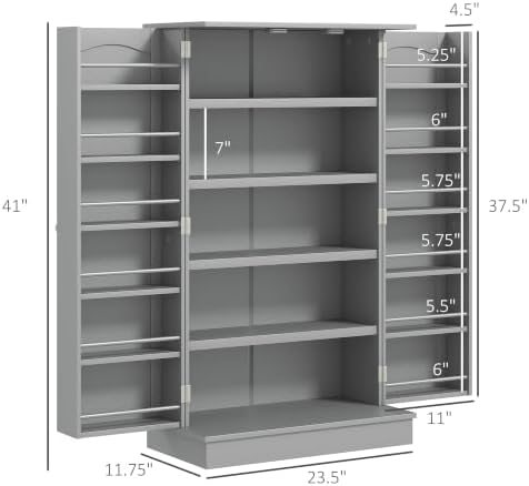 HOMCOM 41" Kitchen Pantry Storage Cabinet 12 Door Shelves Gray