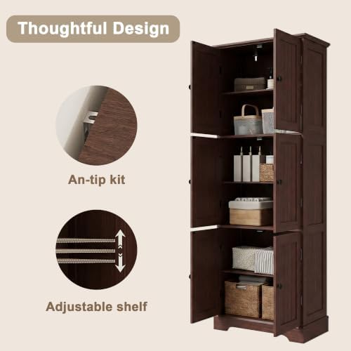 ChooChoo 63.2" Tall Bathroom Storage Cabinet with 6 Doors, Pantry Cabinet