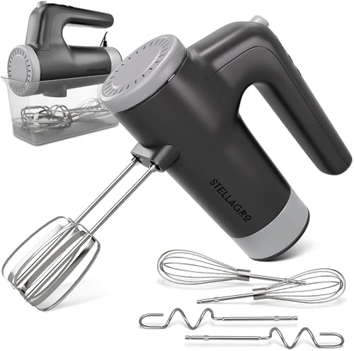 Electric Hand Mixer 350W, 9 Speed Handheld Mixer with Timer, Beaters, Whisks & Dough Hooks, Storage Case, Kitchen Mixer for Baking, Eggs, Cream, Cookie Dough & Frosting, Gray