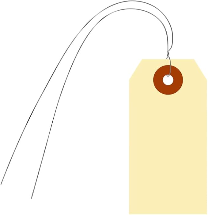 SmartSign Blank Manila Shipping Tags with Wire, Size-2, Pack of 100, 13pt Thick Prewired Cardstock Tag, 3.25 x 1.625 inch Paper Hang Tags with Reinforced Fiber Patch