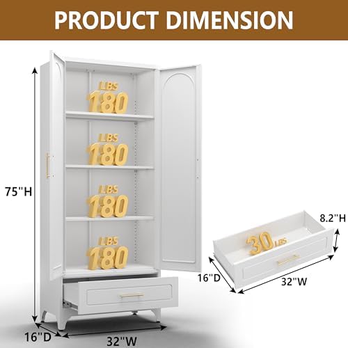 Polup 75" Metal Storage Cabinet, Tall Kitchen Pantry Cabinet with 1 Drawer
