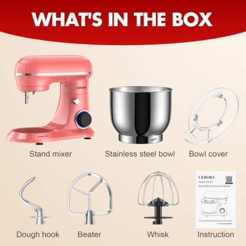 CEBORY Stand Mixer, 4QT 10+P-Speed Electric Kitchen Mixer with Bowl