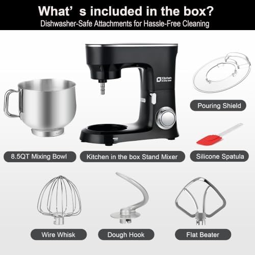 Kitchen in the box Stand Mixer 8.5 QT, 900 Watt Heavy Dough Mixer Black