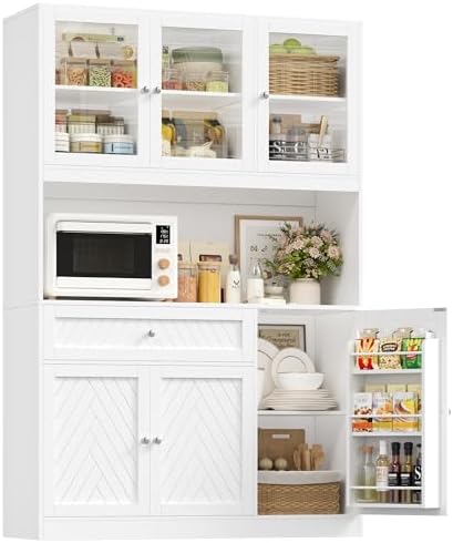 BOTLOG 72” Tall Kitchen Pantry Storage Cabinet with Painted Strip Door