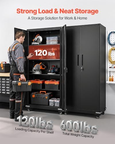 VEVOR Metal Storage Cabinet 72.6 in Rolling Steel Garage Cabinet Black