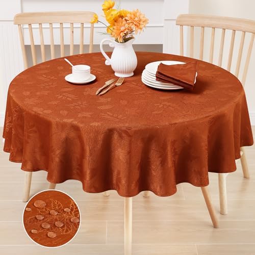 Smiry 60 Inch Thanksgiving Jacquard Round Table Cloth for Fall & Harvest