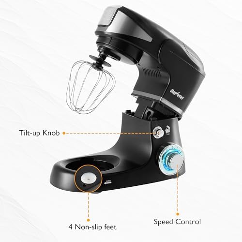 6-IN-1 Electric Stand Mixer with 6.5QT Bowl, Multifuctional Kitchen Mixer with Dough Hook, Whisk & Beater, 3-in-1 Food Processor & Meat Grinder Attachment, For Baking, Bread, Pasta, Cookies