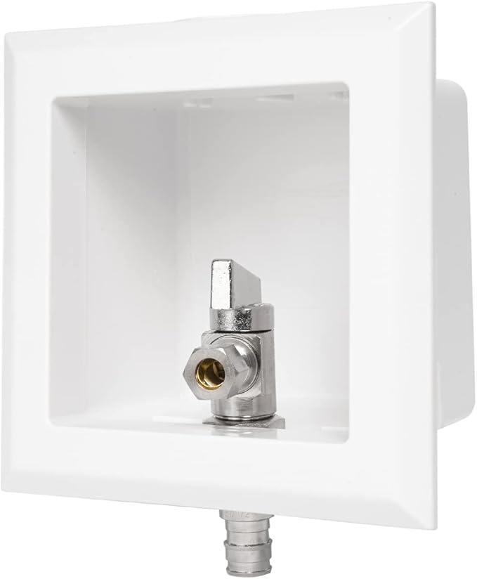 EFIELD Pex Dishwasher Outlet Box, 1/2-Inch Pex-A F1960 Expansion Fitting Inlet Connection with Installed 1/4-Turn Stop Angle Valve, Chrome Plated,(DW002)