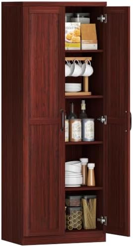 HOMCOM 63" Kitchen Pantry Cabinet with Doors and Adjustable Shelves, Coffee