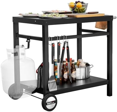 Royal Gourmet Outdoor Grill Cart, 33.5" x 19.7",2-Shelf Table with Wheels