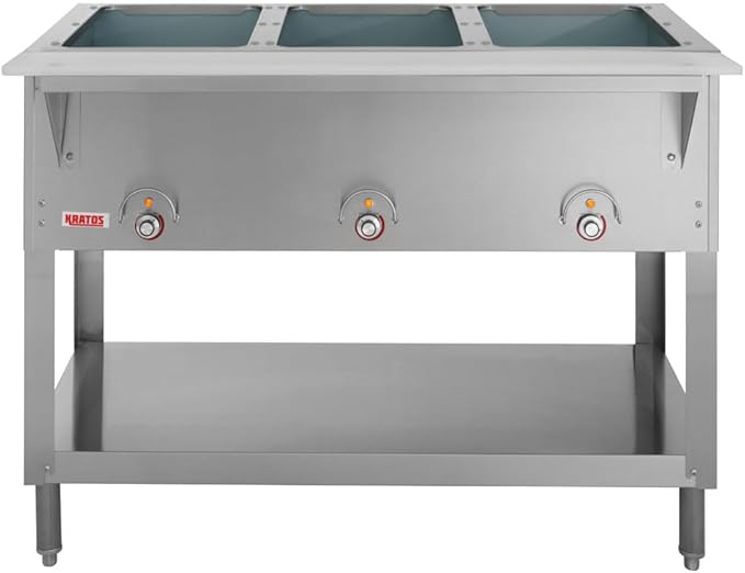 Kratos Commercial Electric Steam Table, 3 Well Stationary Hot Food Table, NSF Certified Food Warmer, 120V, 1500W (28W-110)