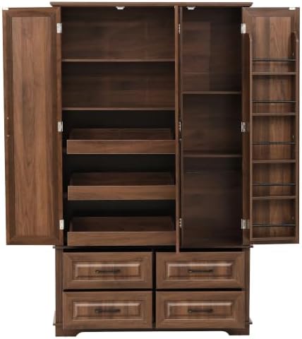 Merax 72" Farmhouse Pantry Cabinet with Pull-Out Trays & Door Storage