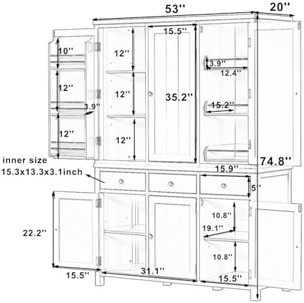 Merax 74.8'' Tall Kitchen Pantry Storage Cabinet with 6 Doors, 3 Drawers and Adjustable Shelves, Freestanding Large Cupboard & Pull-Out Trays for Kitchen, Dining Room, Living Room, Blue