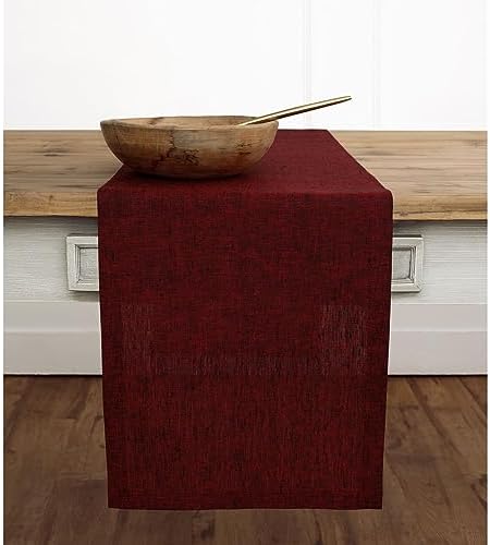 Solino Home 100% Pure Linen Table Runner Red Extra Long, Athena 14 x 156 in