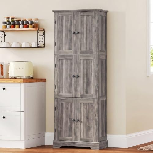 ChooChoo 63.2" Tall Bathroom Storage Cabinet with 6 Doors, Pantry Cabinet
