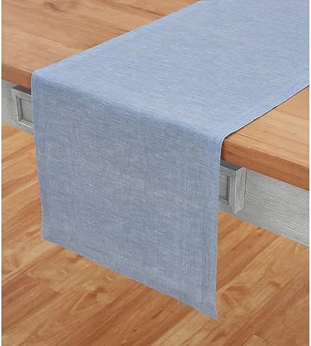 Solino Home 100% Pure Linen Table Runner Chambray Blue, Athena 14 x 90 in