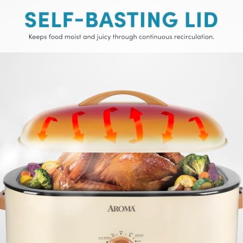 AROMA® 18Qt. Roaster Oven with Buffet Server, Fits 22-lb. Turkey, Adjustable Temperature Settings, Keep Warm Setting, Oatmeal (ART-858OT)