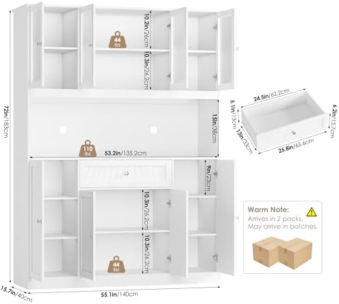 BOTLOG 72" Tall Kitchen Pantry Cabinet 15.7" D x 55.1" W x 72" H