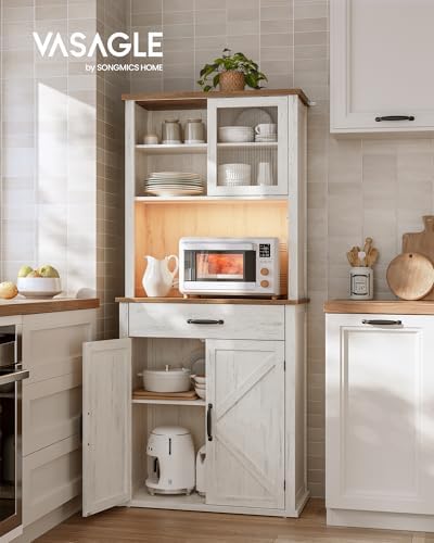 VASAGLE Pantry Cabinet with Lights and Charging Station