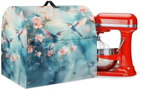 Stand Mixer Cover Kitchen Aid Cover Dust Cover with 2 Pocket and Handle Hummingbird with Flower Mixer Covers Kitchen Appliance Coffee Maker Toaster Dust Covers