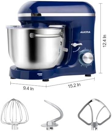 Aucma Stand Mixer,6.5-QT 660W 6-Speed Tilt-Head Food Mixer, Kitchen Electric Mixer with Dough Hook, Wire Whip & Beater (Royal Blue, 6.5QT)