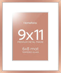 Homeforia 9x11 Rose Gold Frame, High End Metal 9 x 11 Picture Frames with Mat 6 by 8 inch Photo, 9by11 Poster Frame Matted to 6x8 Print, 11x9 Wall or Tabletop Frame, Tempered Glass, Wall Kit, Set of 1