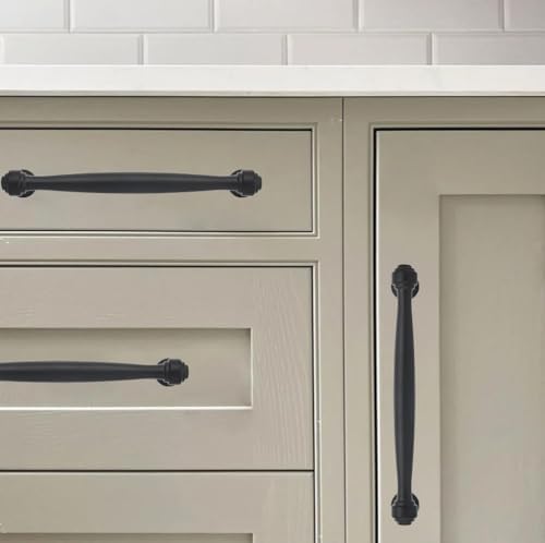 khtumeware 6 Pack 5 Inch(128mm) Black Cabinet Pulls Black Kitchen Matte Black Cabinet Handles Kitchen Cabinet Hardware for Cupboard Drawer Handles Dresser Pulls