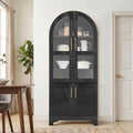 KEIKI 77" Arched Kitchen Pantry Cabinet with Glass Doors, Black